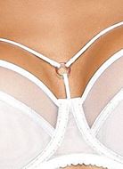 Soft cup bra, straps over bust, mesh inlay, B to L-cup